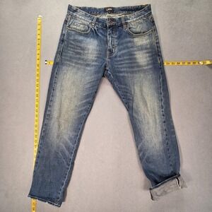 Selvedge Jeans Mens Medium Wash Blue Slim Tapered Whiskers Faded Fits 30x27
